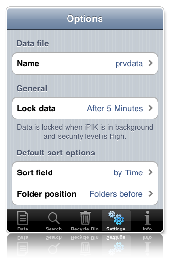 Settings view