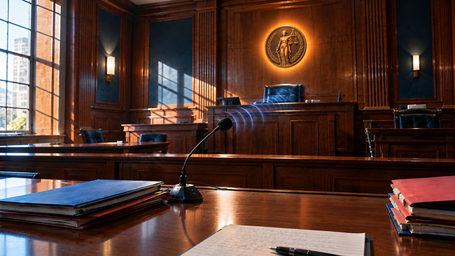 Modern courtroom with professional recording microphone